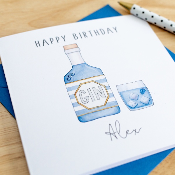 Personalised Blue Gin Birthday Card